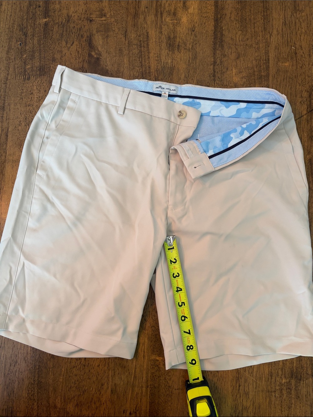 Peter Millar Beige Shorts with Light Blue Accents